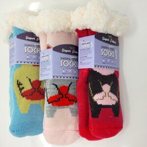 Bundle of 3 Pairs Multicolor Panda Sherpa Lined Children's Winter Socks